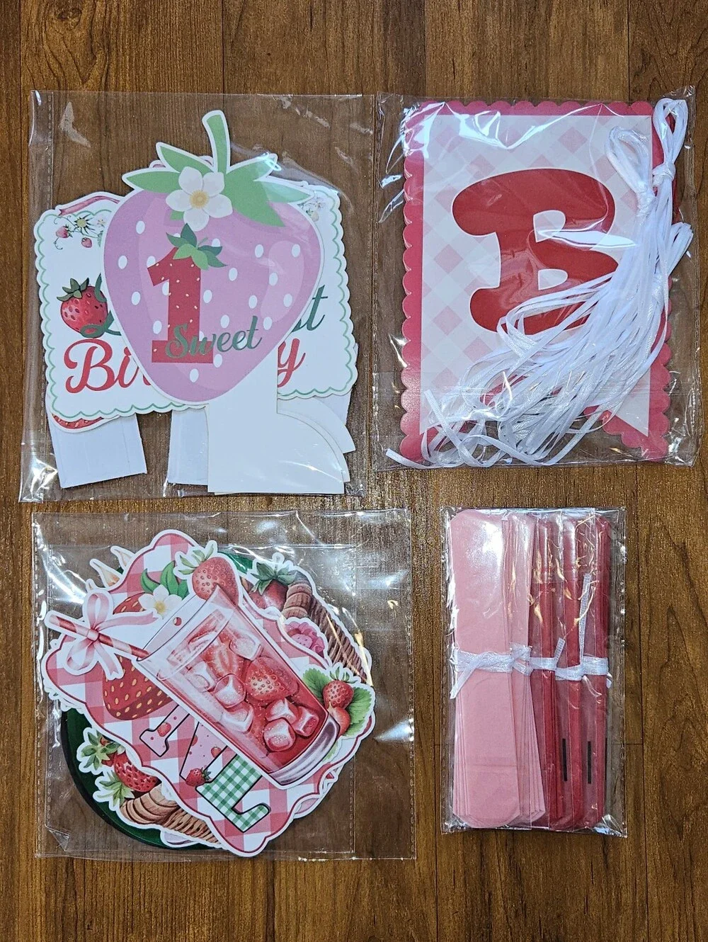 Pink Strawberry First Birthday Decorations.